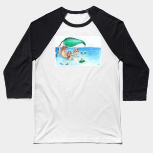 MerMay Rainy Day Merfolk Umbrella and Frog Watercolor Baseball T-Shirt